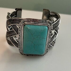 Faux Turquoise Braided Western Cuff Bracelet